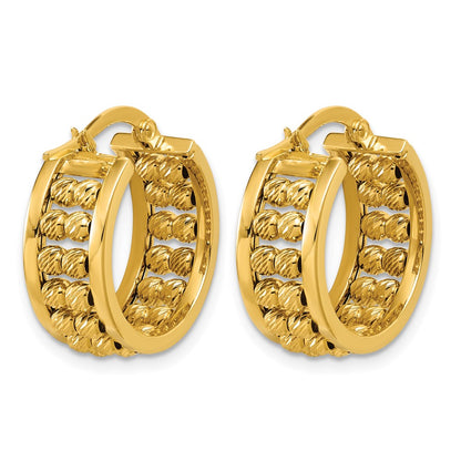 Polished and Diamond-cut 2-row Beaded Tube Hoop Earrings - 4.47g