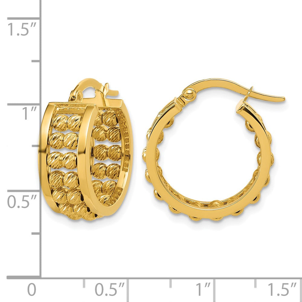 Polished and Diamond-cut 2-row Beaded Tube Hoop Earrings - 4.47g