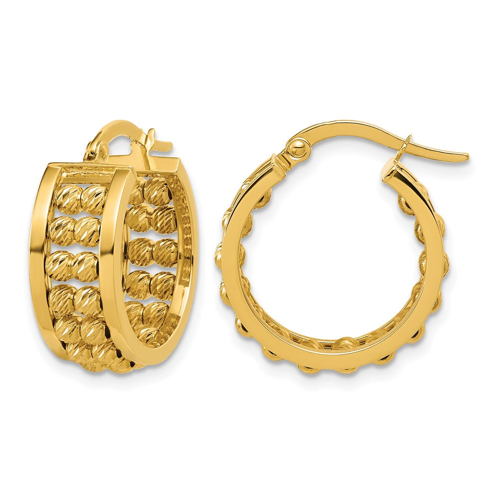 Polished and Diamond-cut 2-row Beaded Tube Hoop Earrings - 4.47g