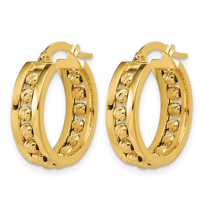 Polished and Diamond-cut Beaded Tube Hoop Earrings - 3.28g