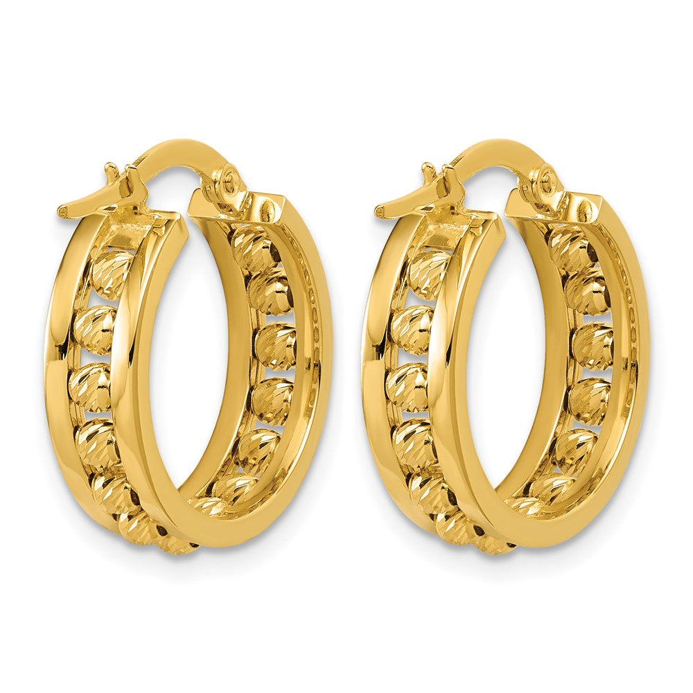 Polished and Diamond-cut Beaded Tube Hoop Earrings - 3.28g