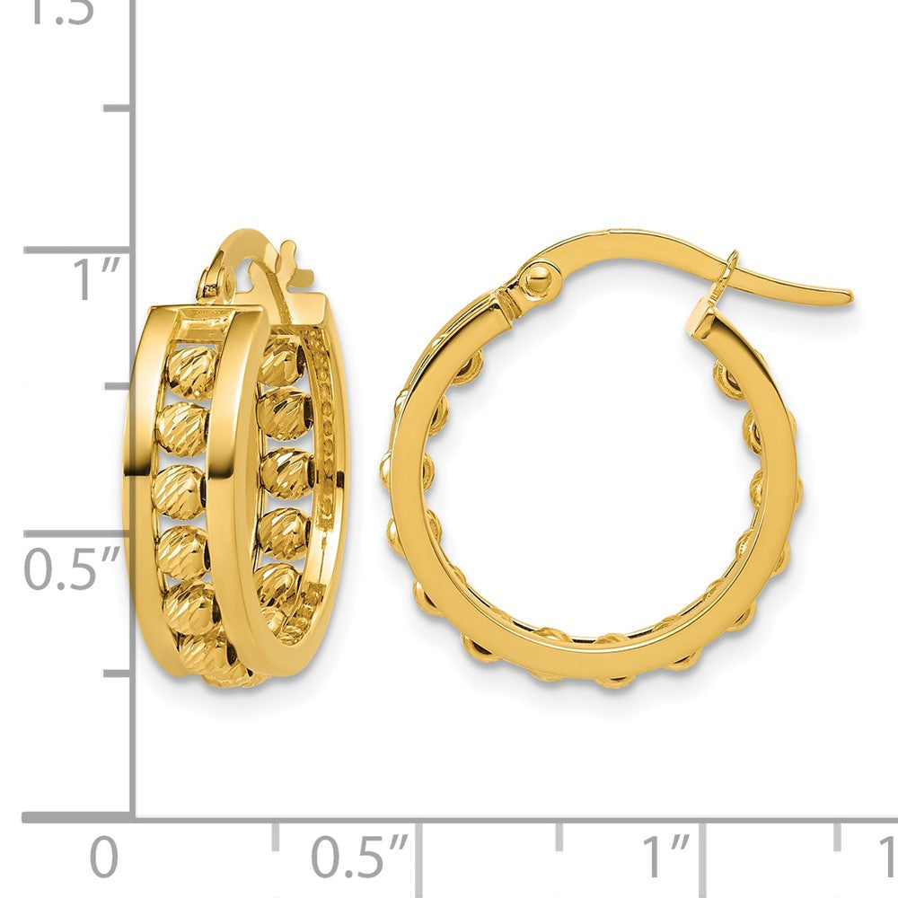 Polished and Diamond-cut Beaded Tube Hoop Earrings - 3.28g