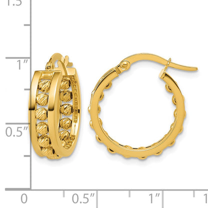 Polished and Diamond-cut Beaded Tube Hoop Earrings - 3.28g