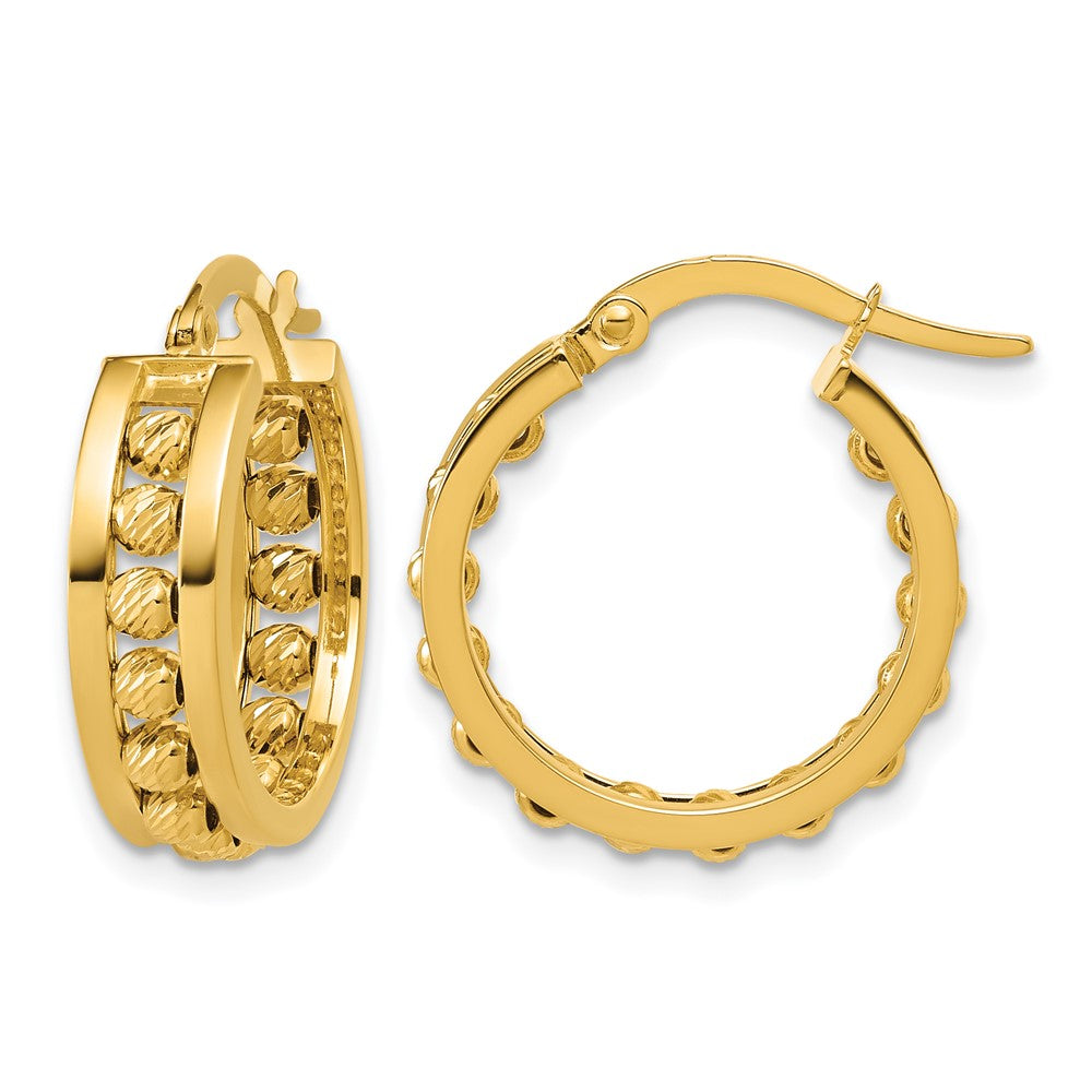 Polished and Diamond-cut Beaded Tube Hoop Earrings - 3.28g