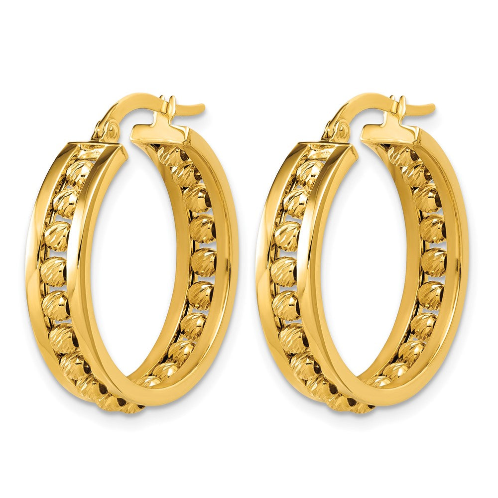 Polished and Diamond-cut Beaded Tube Hoop Earrings - 4.42g