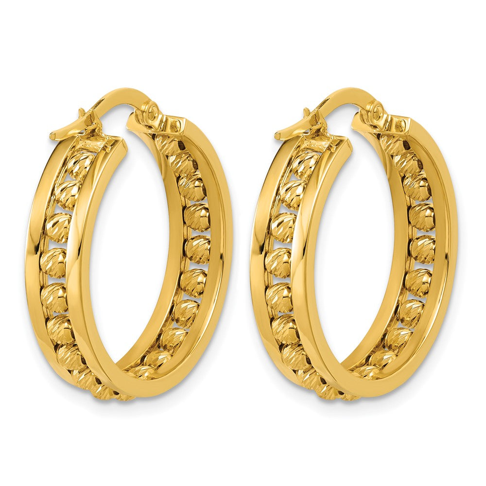 Polished and Diamond-cut Beaded Tube Hoop Earrings - 4.42g