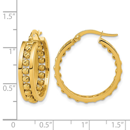 Polished and Diamond-cut Beaded Tube Hoop Earrings - 4.42g