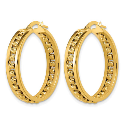 Polished and Diamond-cut Beaded Tube Hoop Earrings - 5.36g