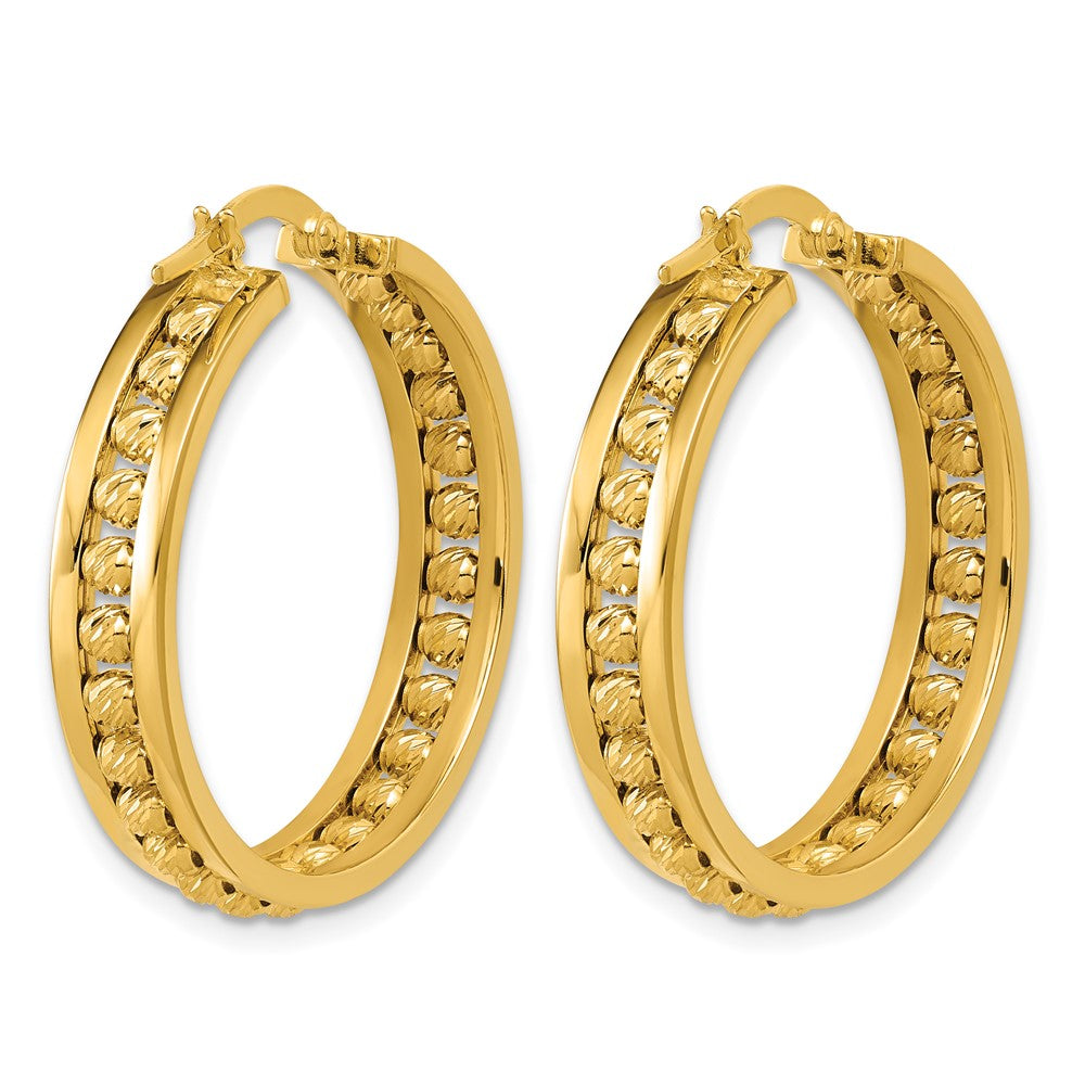 Polished and Diamond-cut Beaded Tube Hoop Earrings - 5.36g