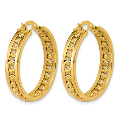Polished and Diamond-cut Beaded Tube Hoop Earrings - 5.36g