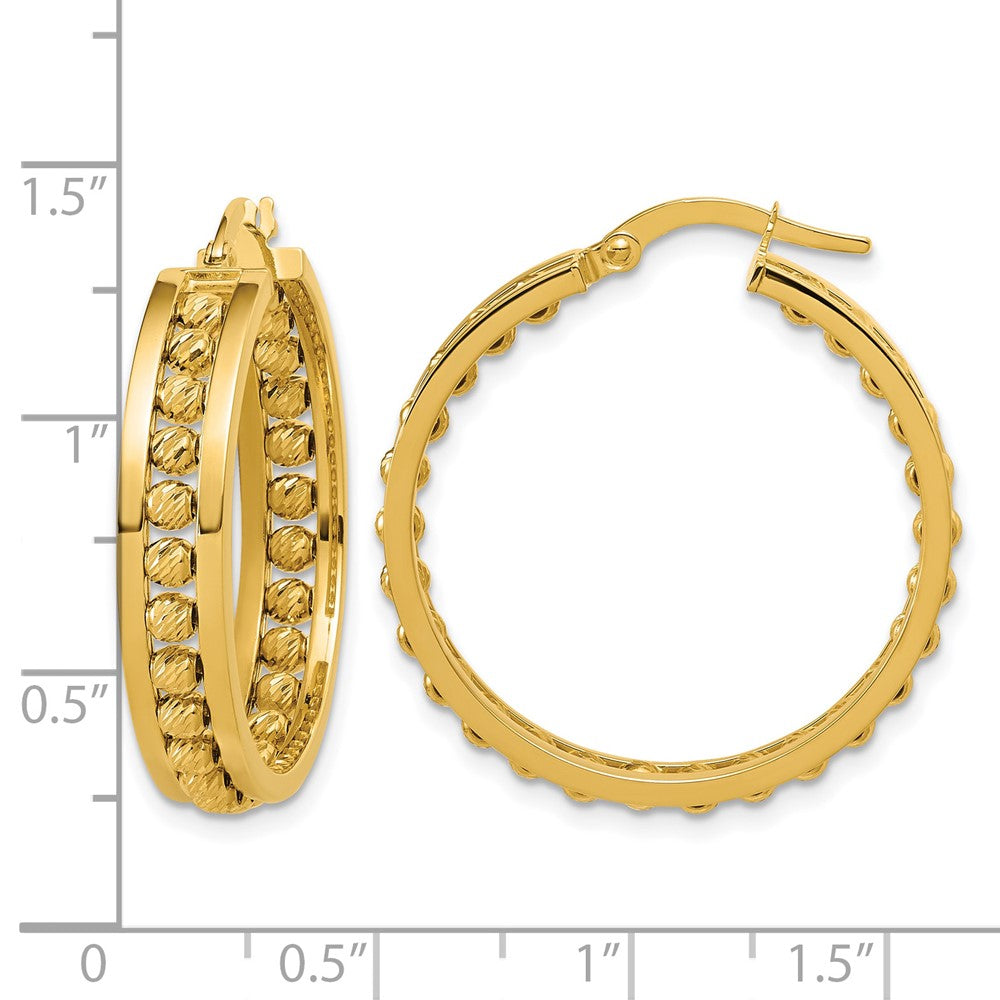 Polished and Diamond-cut Beaded Tube Hoop Earrings - 5.36g