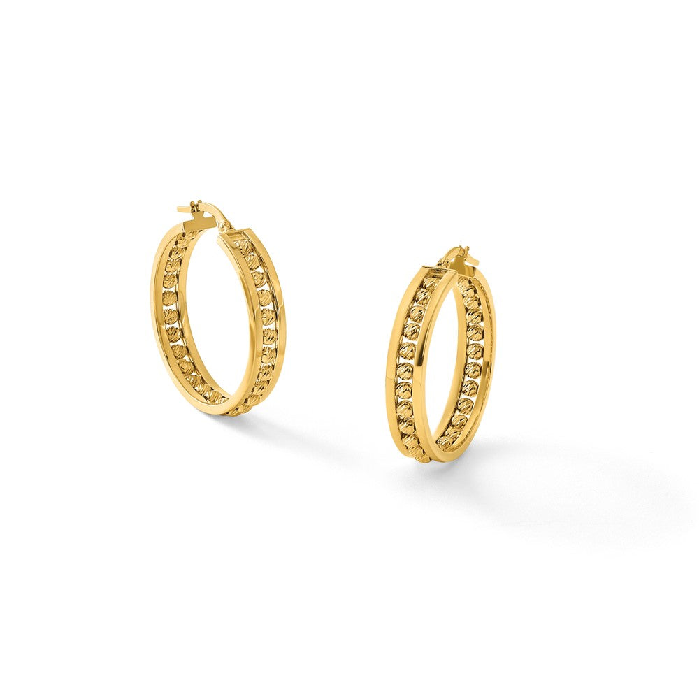 Polished and Diamond-cut Beaded Tube Hoop Earrings - 5.36g