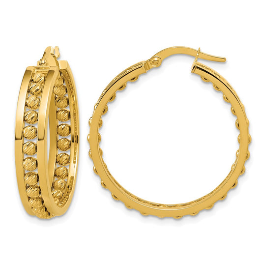 Polished and Diamond-cut Beaded Tube Hoop Earrings - 5.36g