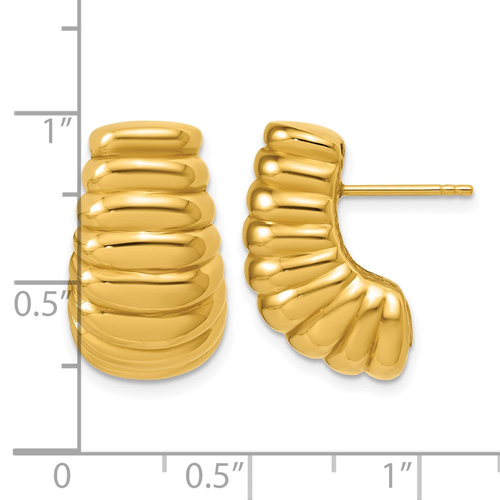 Polished and Grooved Hollow Puffed Post Earrings