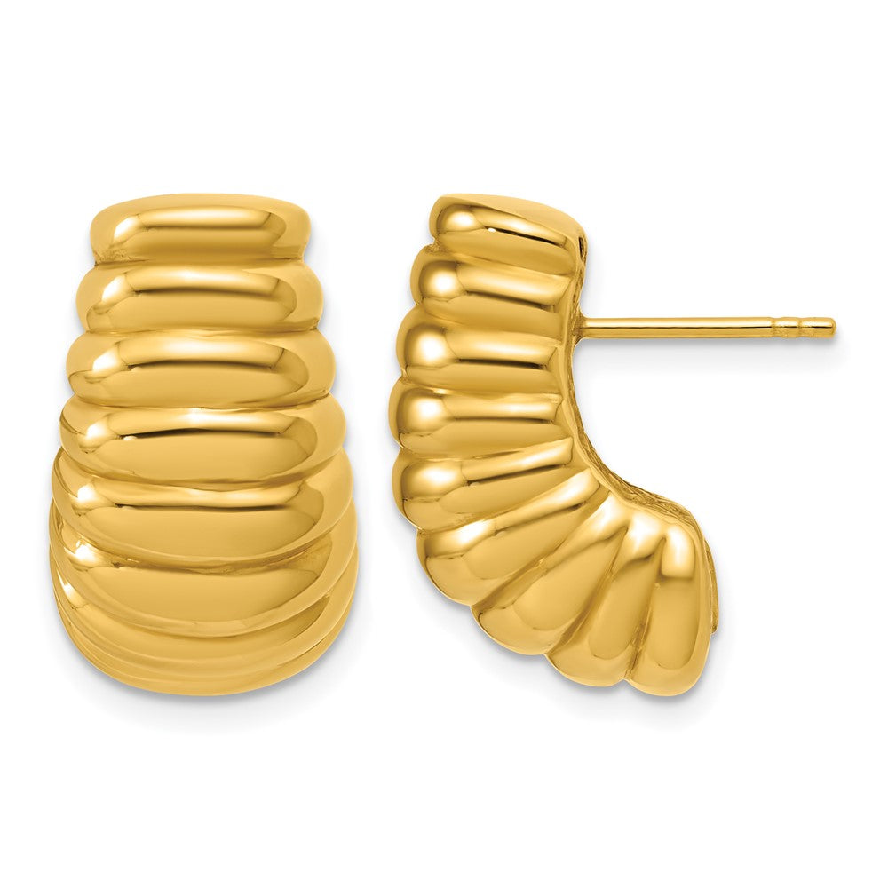 Polished and Grooved Hollow Puffed Post Earrings