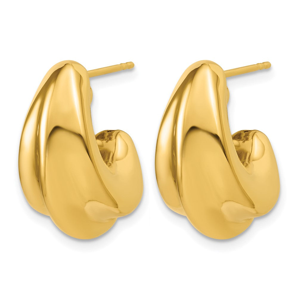 Polished Hollow Puffed Grooved J-Hoop Earrings - 11mm