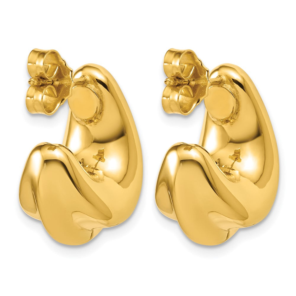 Polished Hollow Puffed Grooved J-Hoop Earrings - 11mm