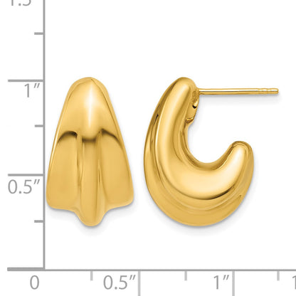 Polished Hollow Puffed Grooved J-Hoop Earrings - 11mm