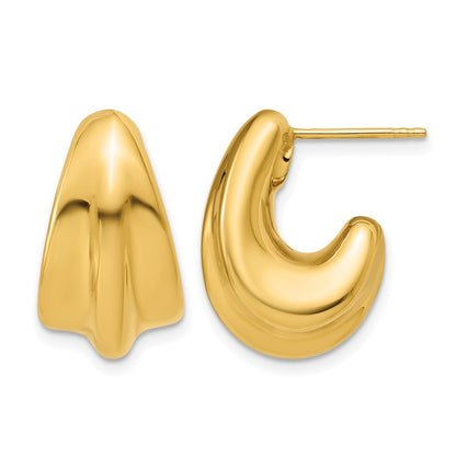 Polished Hollow Puffed Grooved J-Hoop Earrings - 11mm