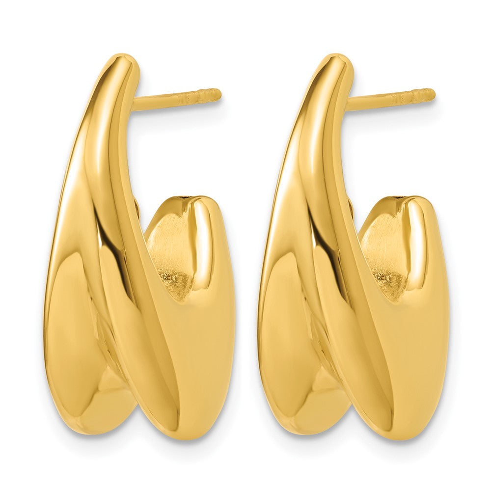 Polished Hollow Puffed Grooved J-Hoop Earrings - 9.5mm