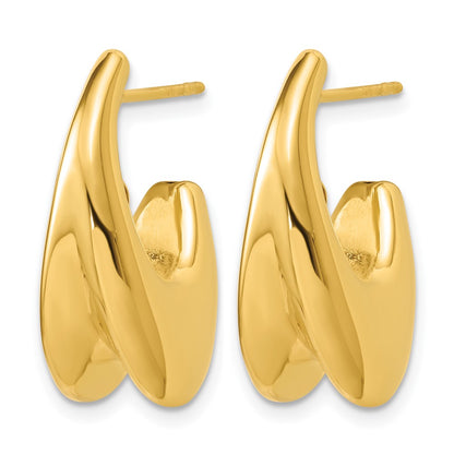 Polished Hollow Puffed Grooved J-Hoop Earrings - 9.5mm