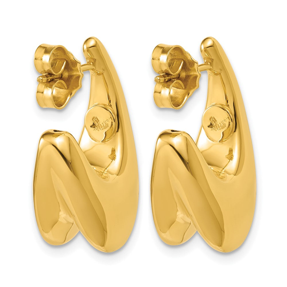 Polished Hollow Puffed Grooved J-Hoop Earrings - 9.5mm