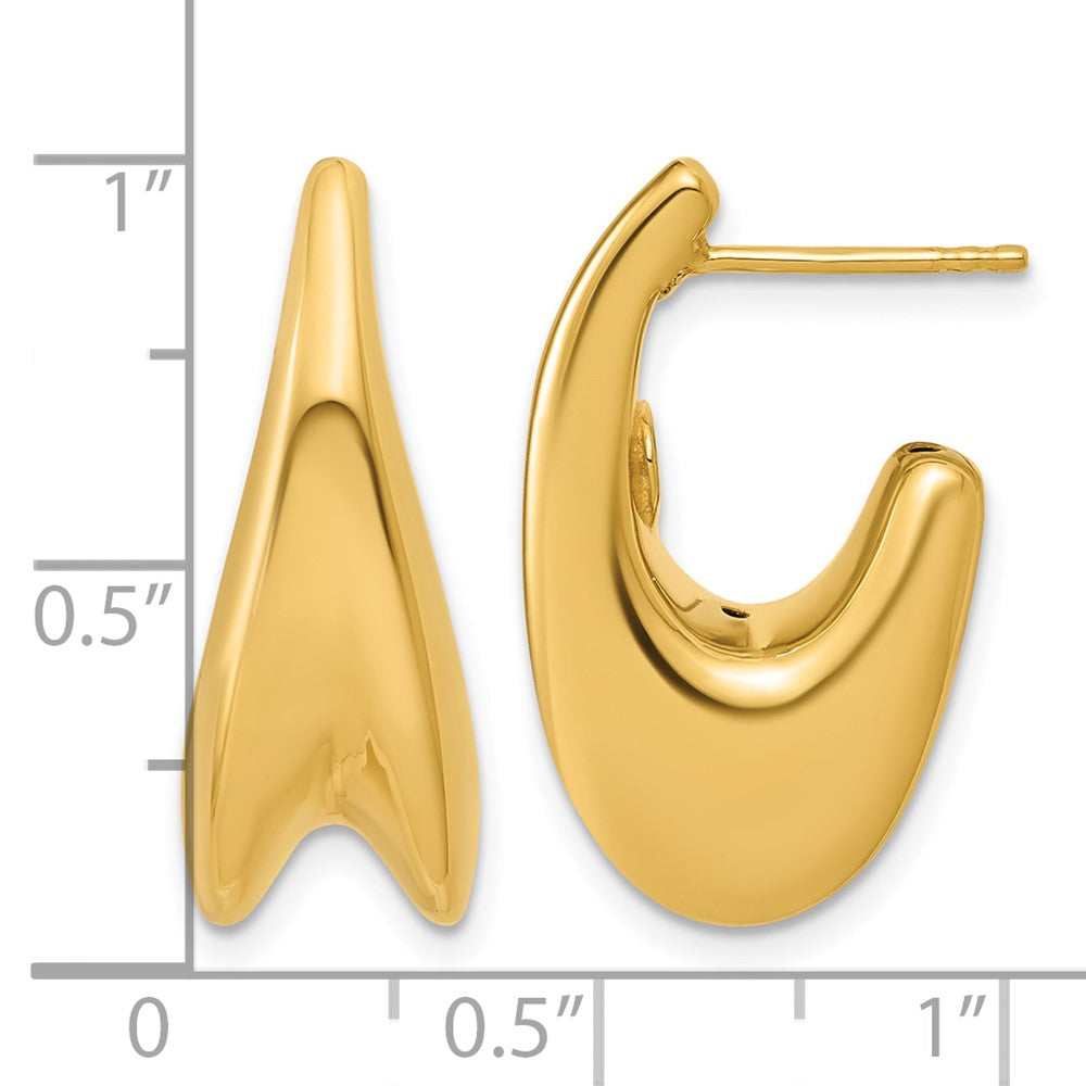 Polished Hollow Puffed Grooved J-Hoop Earrings - 9.5mm
