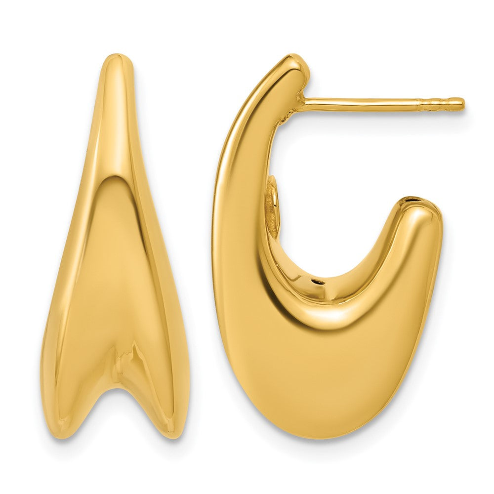Polished Hollow Puffed Grooved J-Hoop Earrings - 9.5mm
