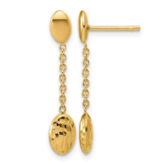 Polished and Dia-cut Oval Fancy Dangle Post Earrings