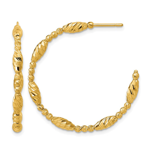Polished and Diamond-cut Beaded Fancy J-Hoop Post Earrings