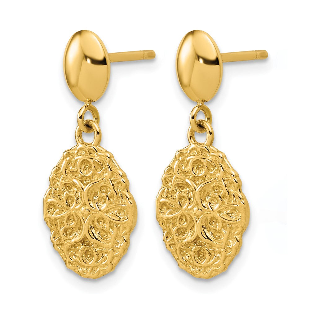 Polished Oval Textured Dangle Post Earrings
