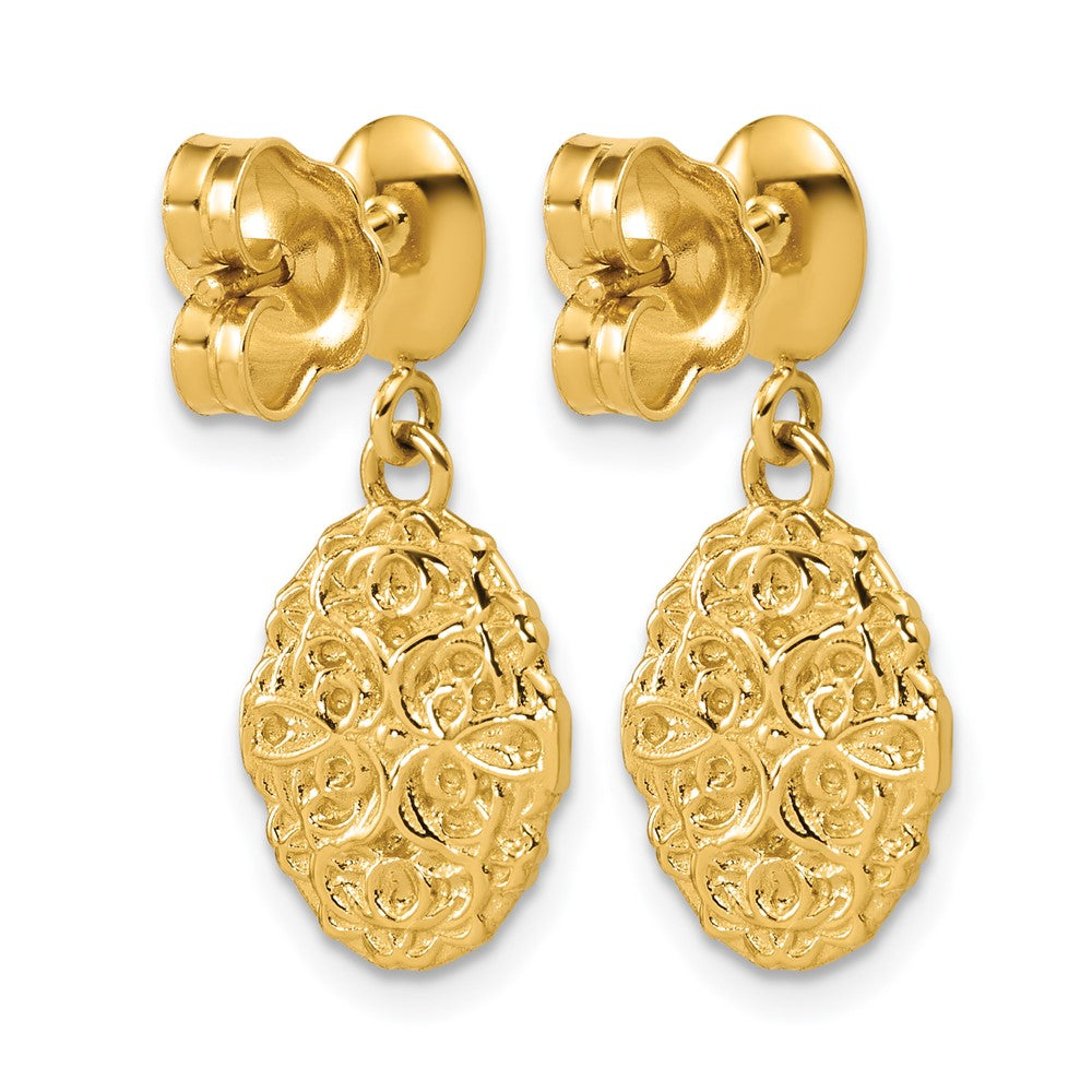 Polished Oval Textured Dangle Post Earrings