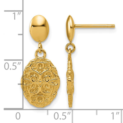 Polished Oval Textured Dangle Post Earrings