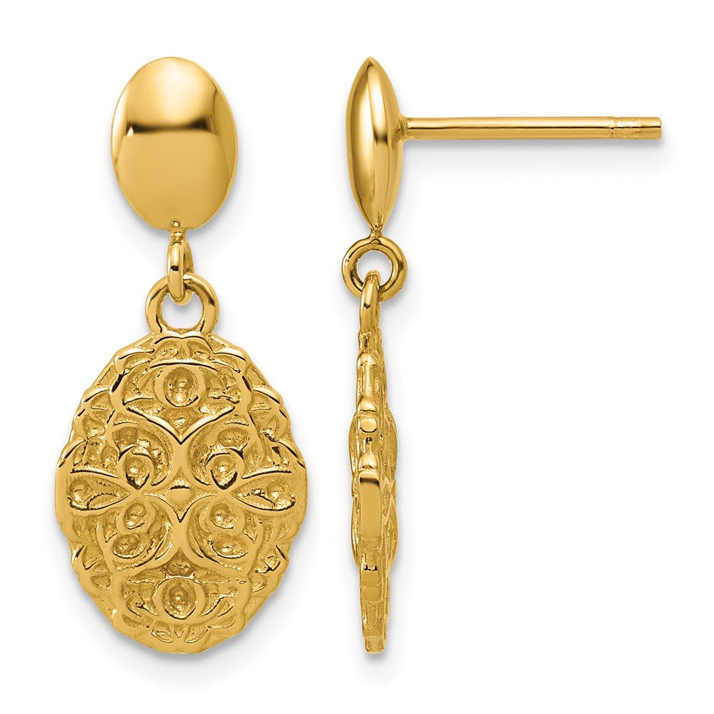 Polished Oval Textured Dangle Post Earrings