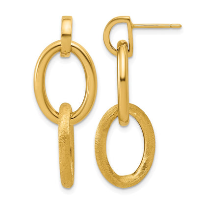 Polished and Brushed Ovals Dangle Post Earrings - 13mm