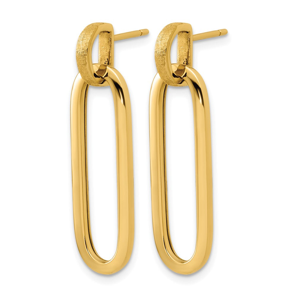 Polished and Brushed Oval Dangle Post Earrings - 8.9mm