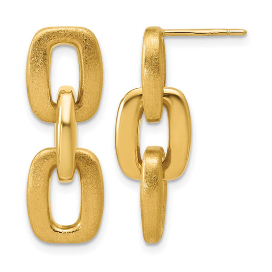 Polished and Brushed Squared Link Dangle Post Earrings