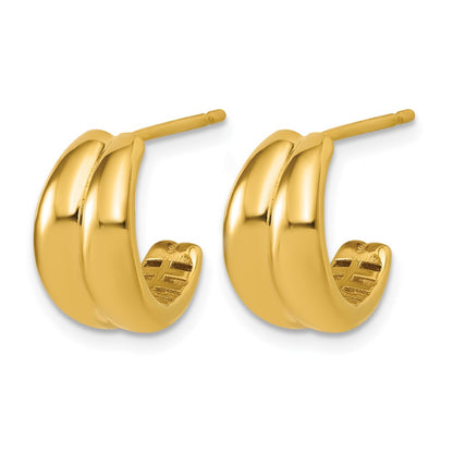 Polished Grooved J-Hoop Post Earrings