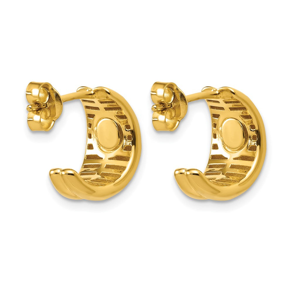 Polished Grooved J-Hoop Post Earrings