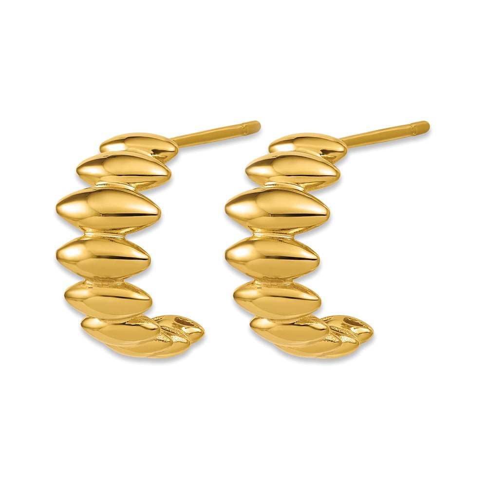 Polished and Grooved J-Hoop Post Earrings - 8.5mm