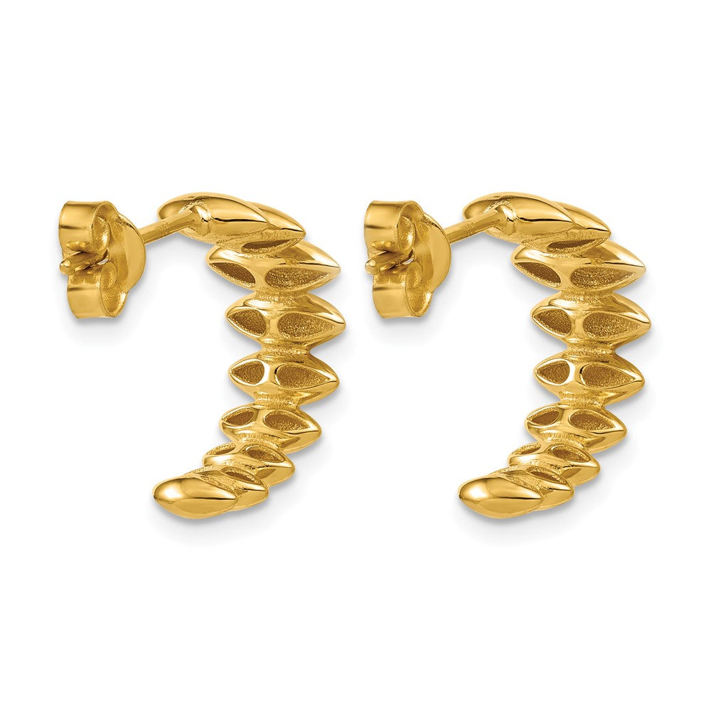 Polished and Grooved J-Hoop Post Earrings - 8.5mm