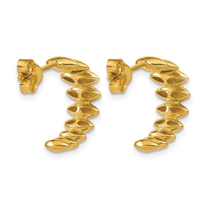 Polished and Grooved J-Hoop Post Earrings - 8.5mm