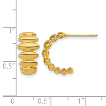 Polished and Grooved J-Hoop Post Earrings - 8.5mm