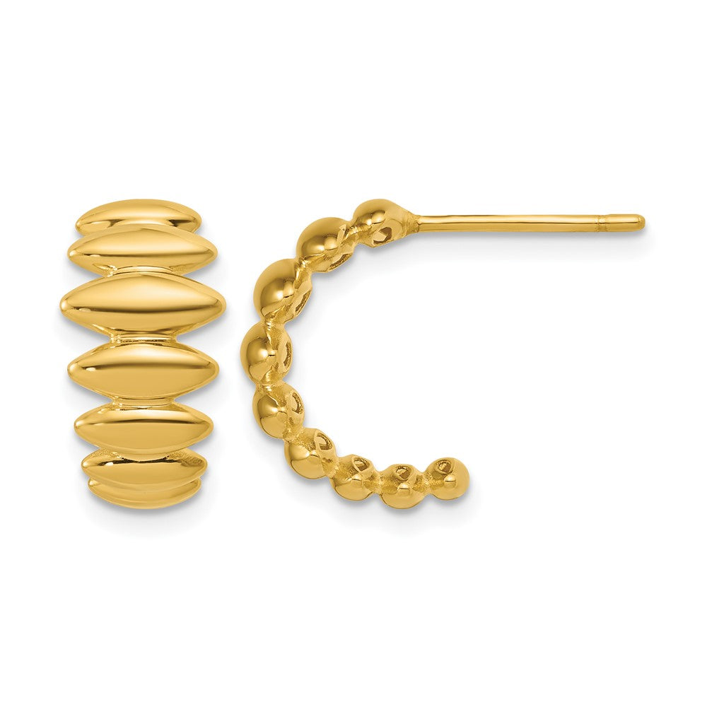 Polished and Grooved J-Hoop Post Earrings - 8.5mm