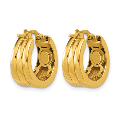 Polished Grooved Round Hoop Earrings - 7.5mm