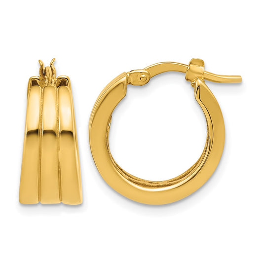 Polished Grooved Round Hoop Earrings - 7.5mm