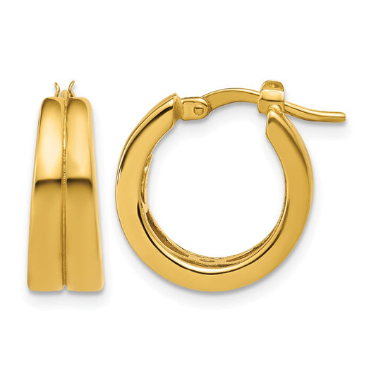 Polished Grooved Round Hoop Earrings - 6mm