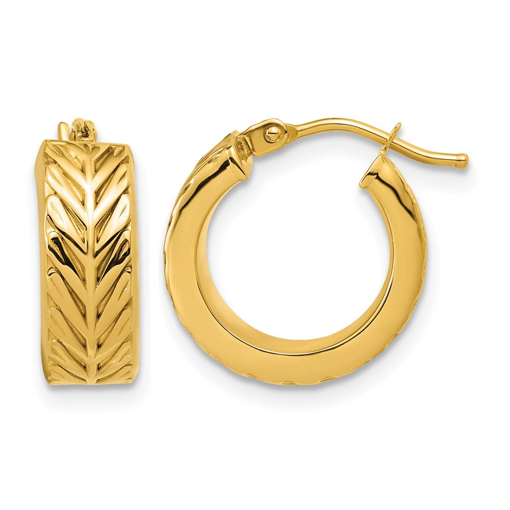 Polished and Grooved Round Hoop Earrings - 2.13g
