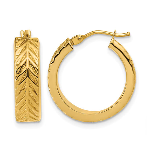 Polished and Grooved Round Hoop Earrings - 2.68g