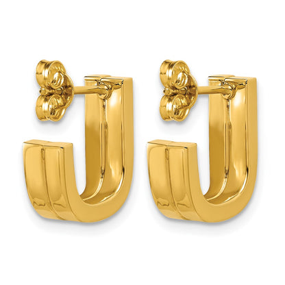 Grooved J Hoop Post Earrings